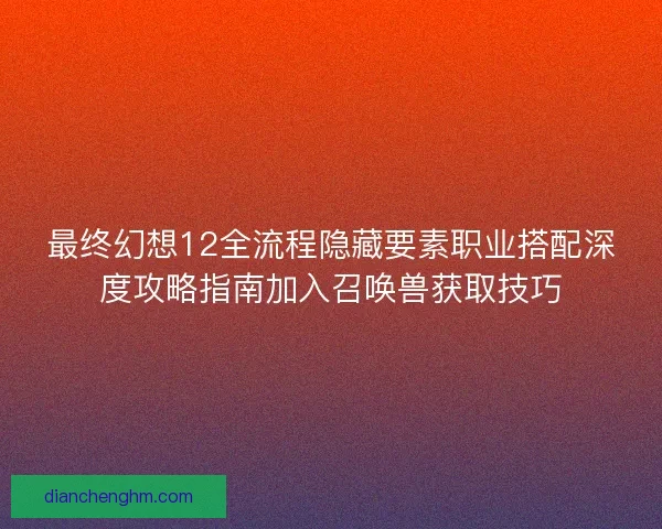 最终幻想12全流程隐藏要素职业搭配深度攻略指南加入召唤兽获取技巧